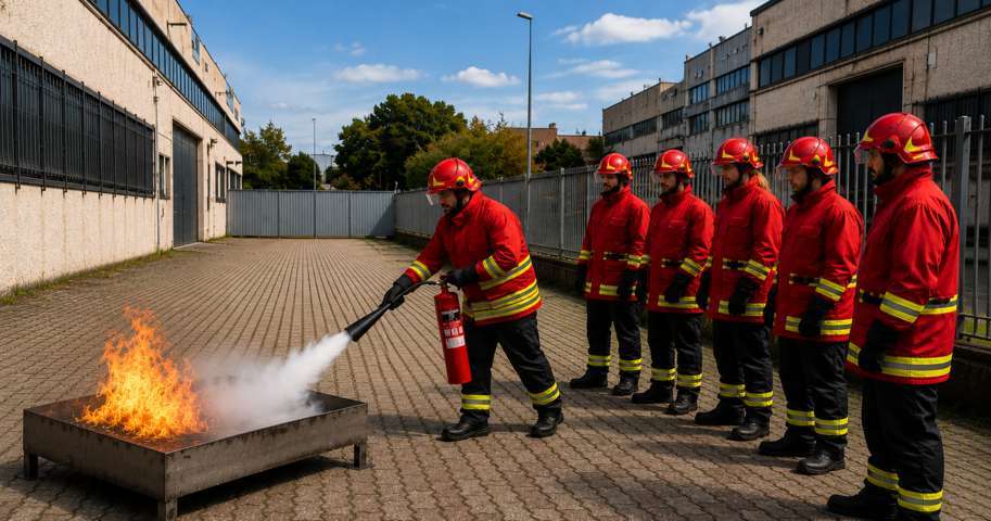 Prova pratica di spegnimento durante il corso antincendio