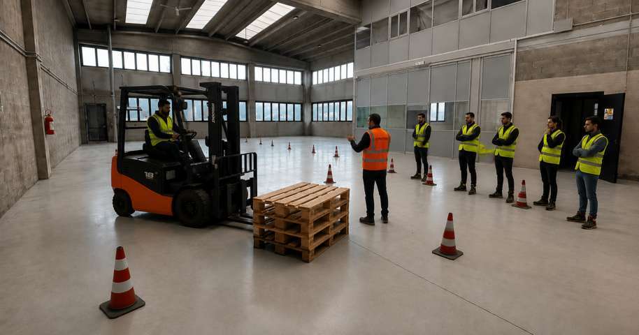 Prova pratica di guida del carrello elevatore per il patentino muletto