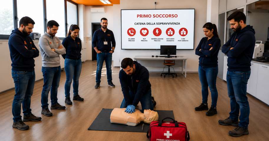 Esercitazione di rianimazione durante il corso di primo soccorso